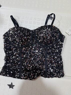 No Boundaries Black Sequin Bandeau Bustier Top